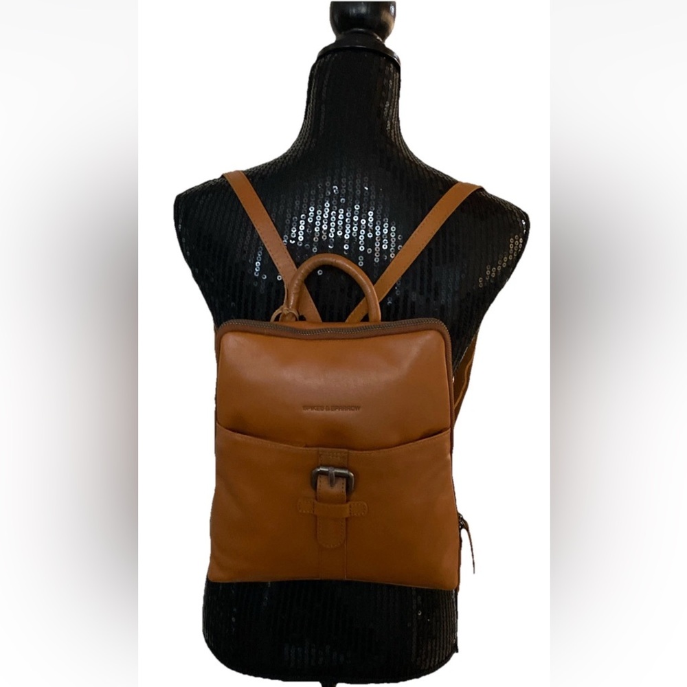 🆕 Spikes & Sparrow Adjustable Backpack Genuine Leather Tan Shoulder Bag Purse